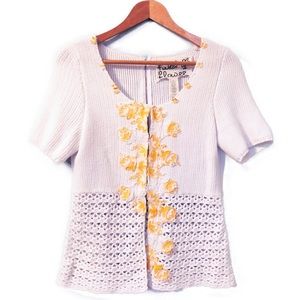 Anthropologie Field Flower Floral Appliqué Knit